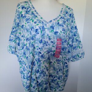 BERKLEY JENSEN TIE FRONT TOP-CROCHET TRIM-V-NECK-CRINKLE FABRIC SIZE XXL